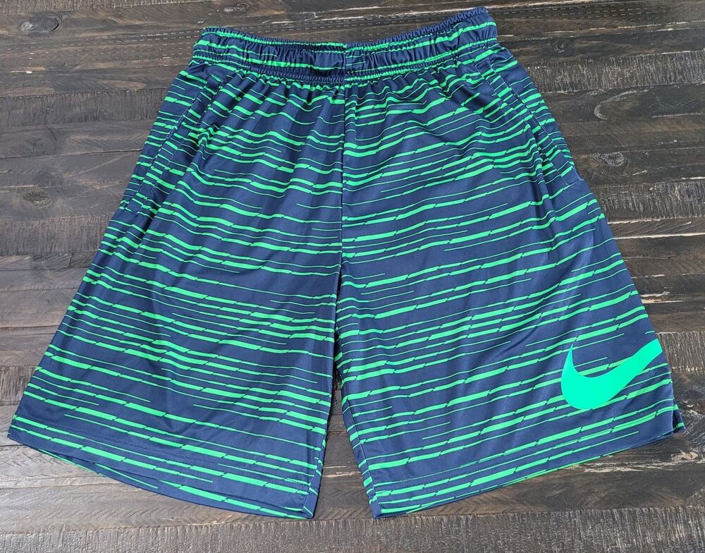 Nike Dri-Fit Athletic Shorts Men's Medium Blue w/Green Stripes